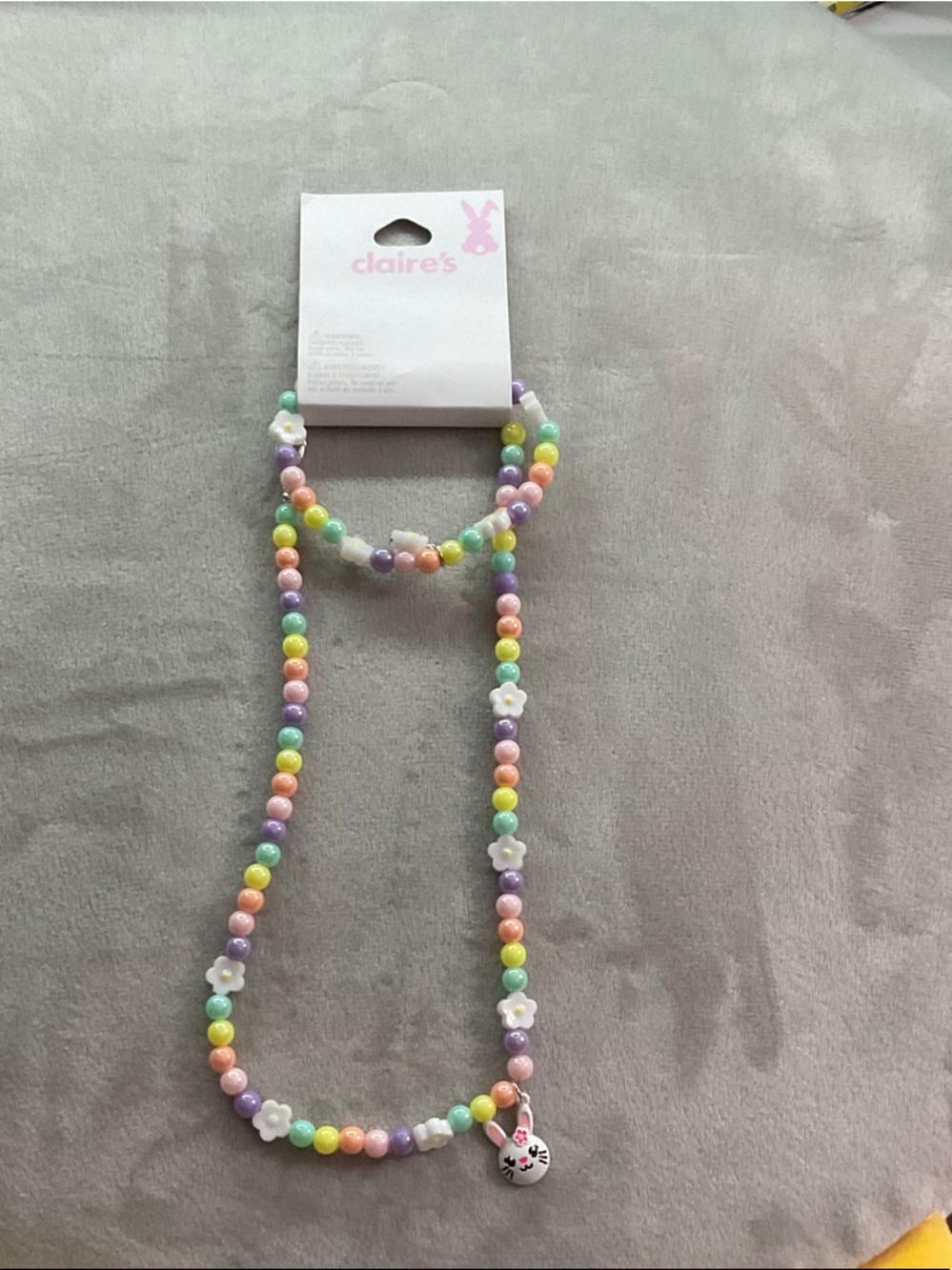 Claire's Pastel Bead Bunny Necklace for Kids - Multicolor